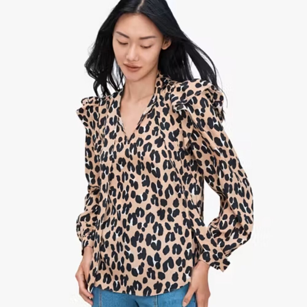 Kate Spade Women's Forest Feline Tie-Neck Top